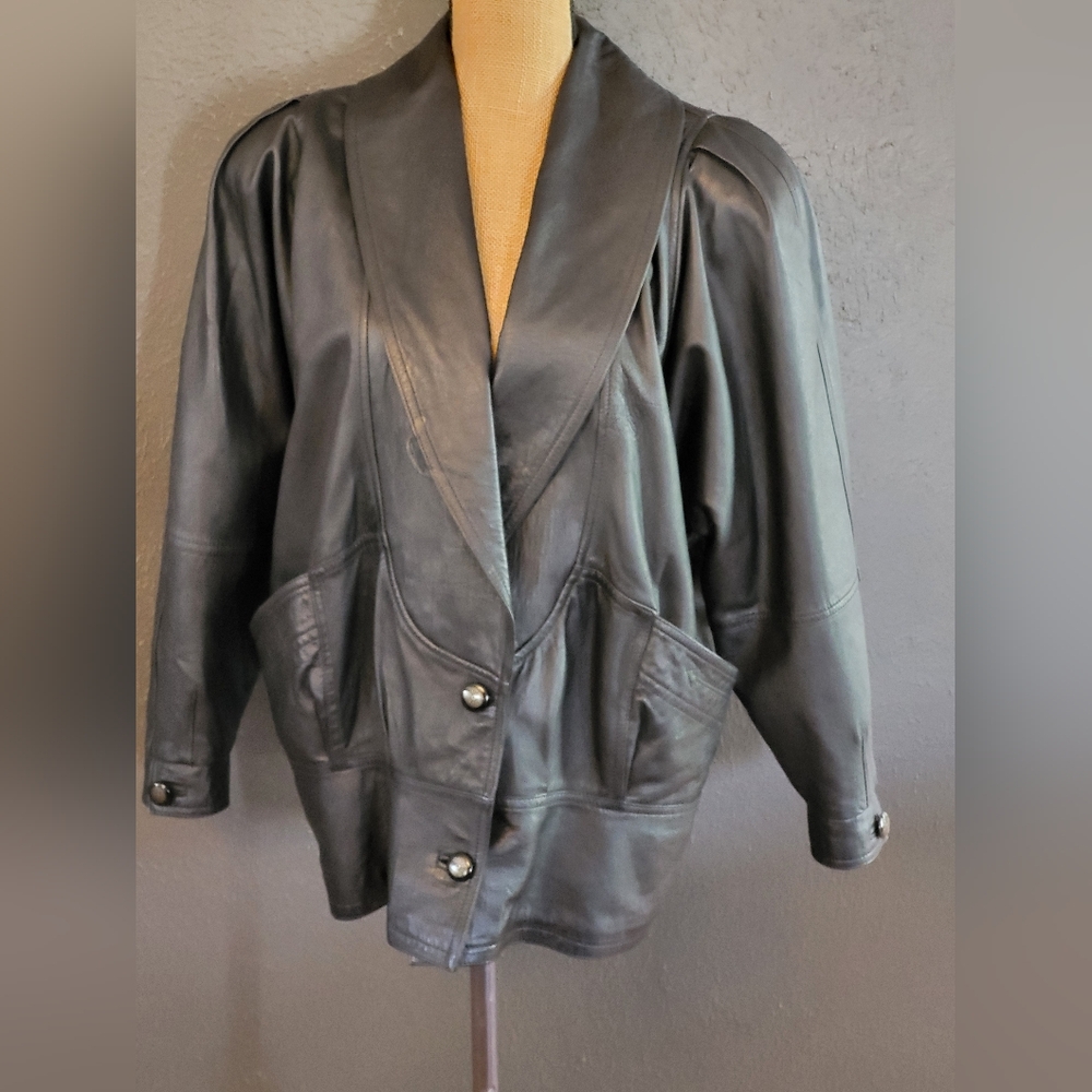 Peruzzi Vera Pelle Firenze Vintage 80s Black Leather Size 44 Jacket